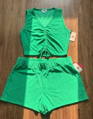 Juicy Couture Juego de Pantalones Cortos Toalla Terry Verde Talla 2X Nuevo Foto 1 de 4