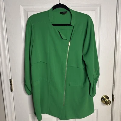 Renuar Women’s Green Asymmetrical Zip Front Jacket Size Large Long Sleeve Blazer - Image 1 of 4