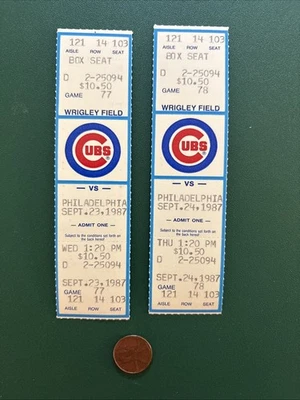 LANCE PARRISH HR 1987 Phillies Cubs ticket stub lot Schmidt SANDBERG DAWSON - Image 1 of 2