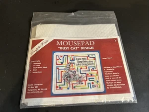 Vintage Mouse Pad Cross Stitch KIt "Busy Cat" Design Crafters Pride Vinyl Weave - Picture 1 of 5