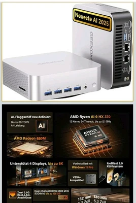 GEEKOM AI Mini PC A9 Max mit AMD Ryzen AI 9 HX 370 5.1GHz 32GB DDR5 2TB SSD - Bild 1 von 4