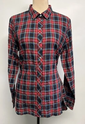 Top túnica mediana Jill a cuadros con botones y lazo trasero rojo negro preppy vacaciones Foto 1 de 4