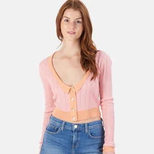 For Love & Lemons Phoebe Pink Pointelle Cropped Cardigan Women's Large - Picture 1 of 8