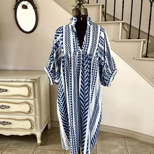 Never A Wallflower hochgeschlossenes Kleid blau weiß gestreift Damen Gr. M 100% Baumwolle - Bild 1 von 9