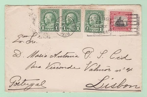US #620 Norse Uprated w/3x #552 on 1928 [Jan 7] Cover NYC to LISBOA PORTUGAL - Picture 1 of 2