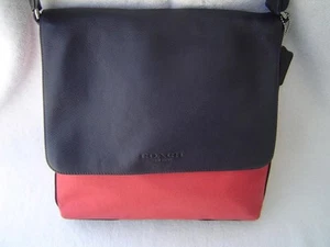 AUTHENTIC COACH MENS ORANGE CANVAS AND NAVY LEATHER MESSENGER BAG #71691 EUC - Picture 1 of 23