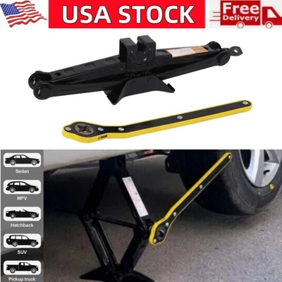 2 TON Scissor Jack Handle Crank Tool Car Van Truck W/Tire Wheel Lug Wrench Jack - Image 1 of 4