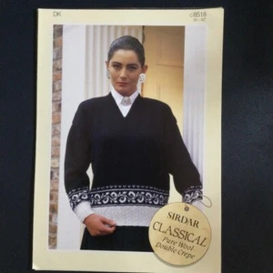 Sirdar Classical c8518 Knitting Vintage Pattern Womens V-Neck Sweater 30-42" - Picture 1 of 1