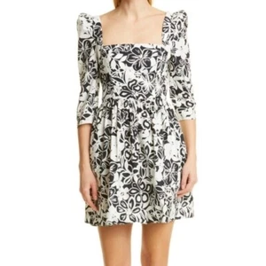 Mini Vestido Cara Cara Hart Estampado Floral Blanco y Negro Media Manga Línea A Talla 4 - Imagen 1 de 13