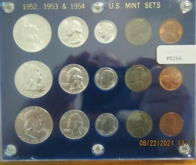 $ R 1952P 1953P 1954P SILVER 50c 25c 10c US MINT SET 15 Coins CAPITAL HOLDER - Image 1 of 3