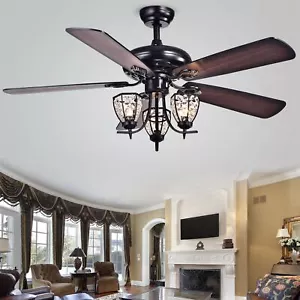 Mirabelle 3-light 52-inch Black Metal and Crystal Lighted Ceiling Fan Remote - Picture 1 of 4