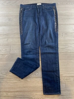 Jeans feminino Paige Jimmy Jimmy magro enfeitado cintura baixa jeans azul tamanho 28 - Imagem 1 de 4
