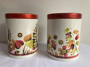 2 Vintage Retro Aufbewahrung Kanister Dose 60er 70er Jahre Nuttalls Minzehen psychedelisch Blumenmuster - Bild 1 von 6