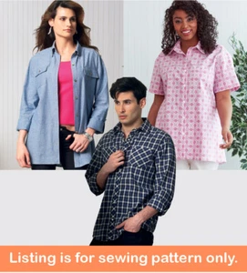 SEWING PATTERN Mens Womens Clothes Button Down Shirt Long Short Sleeve Plus 6841 - Picture 1 of 3