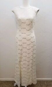 SIMPLY LILIANA  SIZE 4 WHITE LACE SILVER SEQUIN SHEATH EVENING GOWN LONG DRESS