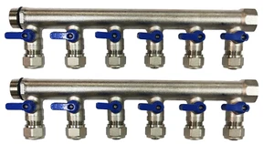 1" Brass Ball Valve Manifold for 1/2" PEX tubing with 12 port - BLUE - Picture 1 of 12