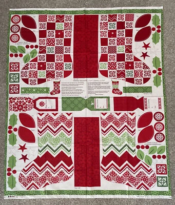 Christmas Stocking Fabric Panel Joy Kate Spain Moda Cotton Makes 2 Stockings - Image 1 of 4