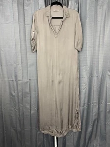 Meo Meli Italy Maxi Raso Camicia Abito Donna S Marrone Taupe Lagenlook Neutro - Foto 1 di 17