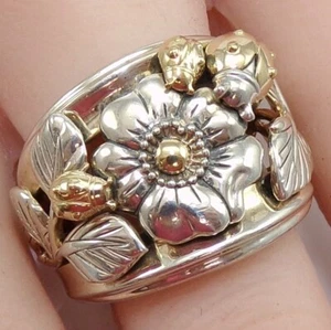 Kieselstein Kordel Sterlingsilber 14K Gelbgold Marienkäfer Blume Ring Größe 7 FZZ - Bild 1 von 7