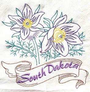FLOR DEL ESTADO - DAKOTA DEL SUR - FLOR MACH. TOALLA DE PLATO SACO DE HARINA BORDADA - Imagen 1 de 2