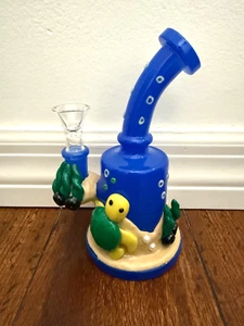 6.75” Premium Glass Water Pipe Art Ocean Turtle Shells Glow in Dark 14mm - Picture 1 of 3