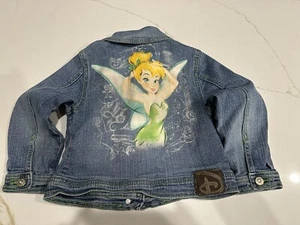 DISNEY STUDIO Girls Jean Denim Jacket - TINKER BELL XS 4 Green Stitching - Picture 1 of 9