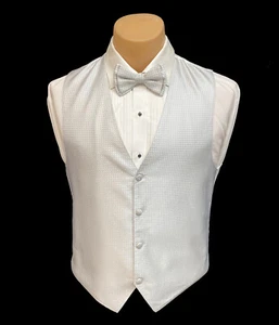 Men's Larr Brio Silver Tuxedo Vest & Tie Bow or Long Wedding Groom Prom - Picture 1 of 8