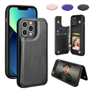 Für Apple iPhone 13 Pro Max / 13 Pro / 13 Leder 3 Kartenfächer Case Hülle Schale - Bild 1 von 25