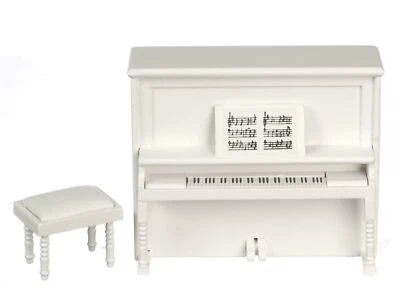 Dolls House Piano & Bench Miniature White Upright Music Room Theatre Furniture - Image 1 of 4