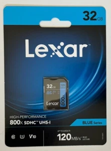 LEXAR 32GB SD Card Flash Memory Card SDHC Blue Series UHS-I U1 Class 10 800x NEW - Picture 1 of 7