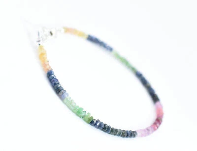 Natural Ruby,Emerald,Sapphire 3.5-4MM Gemstone Rondelle Faceted Bracelet 7" - Image 1 of 4