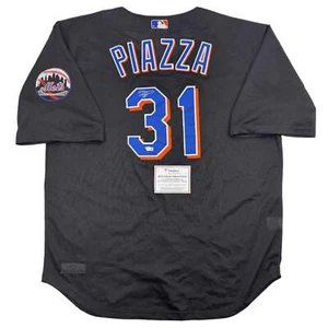 Autographed/Signed Mike Piazza Mets Black Authentic Baseball Jersey Fanatics COA - Picture 1 of 4