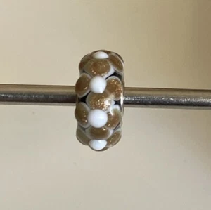 Trollbeads Rare Dark Purple Glass Bead White/Gold Flowers - Picture 1 of 4