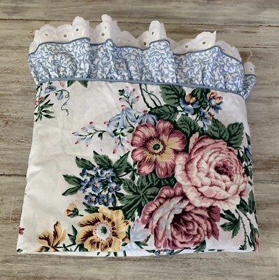 复古花卉玫瑰双扁平孔眼下摆 JC Penney Percale Cottage 花园 — 第 1/4 张图片