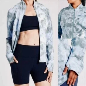 Athleta Women's Blue Gray Stripped Full Zip Thumbhole Jacket Small - Imagen 1 de 8