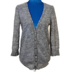 J. Crew Grey V Neck Mohair Wool Cardigan Sweater 3/4 Sleeve Button Front Knit  S - Picture 1 of 9