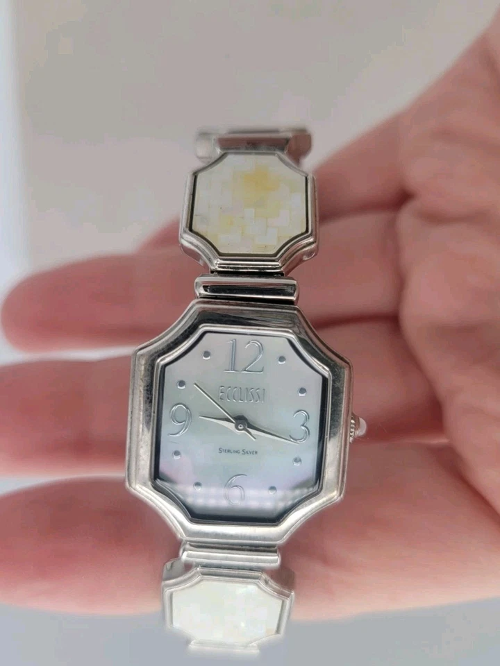 Двусторонние часы Ecclissi из чистого серебра с мозаичной инкрустацией из оникса перламутра  - Изображение 1 из 4