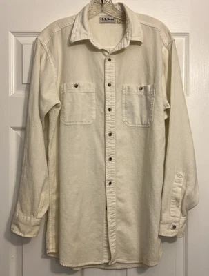 Винтажная мужская рубашка 90-х LL Bean классного плетения кремовая с длинным рукавом ~ средний рост - Изображение 1 из 4