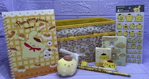 Sanrio Pompompurin Storage Box Desk Tidy Notebook Squishy Rubber Pen Stickers - Picture 1 of 10