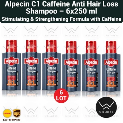 Champú anti caída de cabello con cafeína Alpecin C1 250 ml - Efecto espesante - LOTE de 6 Foto 1 de 2