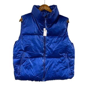 Old Navy Blue Shiny Puffer Vest Medium Full Zip NWT - Picture 1 of 7