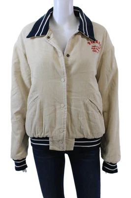 Chaqueta de pana Birds of Paradis para mujer con logotipo de cremallera frontal blanca azul marino talla mediana Foto 1 de 4