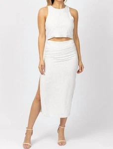 Miou Muse Linen Pinstripe Midi Skirt Set Size S - Picture 1 of 5