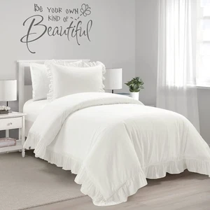 Reyna Cotton Cover 2 Piece Twin XL White-Cute Teen Set Duvet-Ruffled Bedding-... - Picture 1 of 7