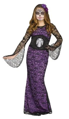 La Muerte Skeleton Day of the Dead Child Girls Costume NEW Dia De Los Muertos - Image 1 of 3