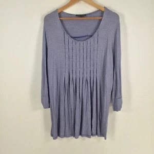 Jump womens top size L blue striped 3/4 sleeve viscose round neck 051038 - Picture 1 of 8