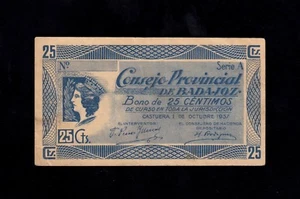 F.C. BADAJOZ , 25 CENTIMOS 1937 , EBC . - Imagen 1 de 2