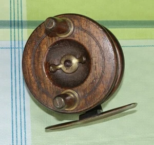 Angelrolle gebraucht, Forelle, antik, englisch (?) Holz-Nußbaum, Mahagoni (?) - Bild 1 von 6