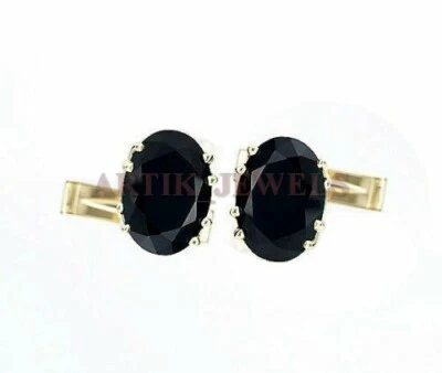 Gemelo De Ónix Negro Natural Con Baño De Oro 925 Plata De Ley #2401 - Imagen 1 de 3