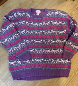 Vintage 80’s Girls XL/Womens Medium Sweater With Hearts And Bows - Picture 1 of 5